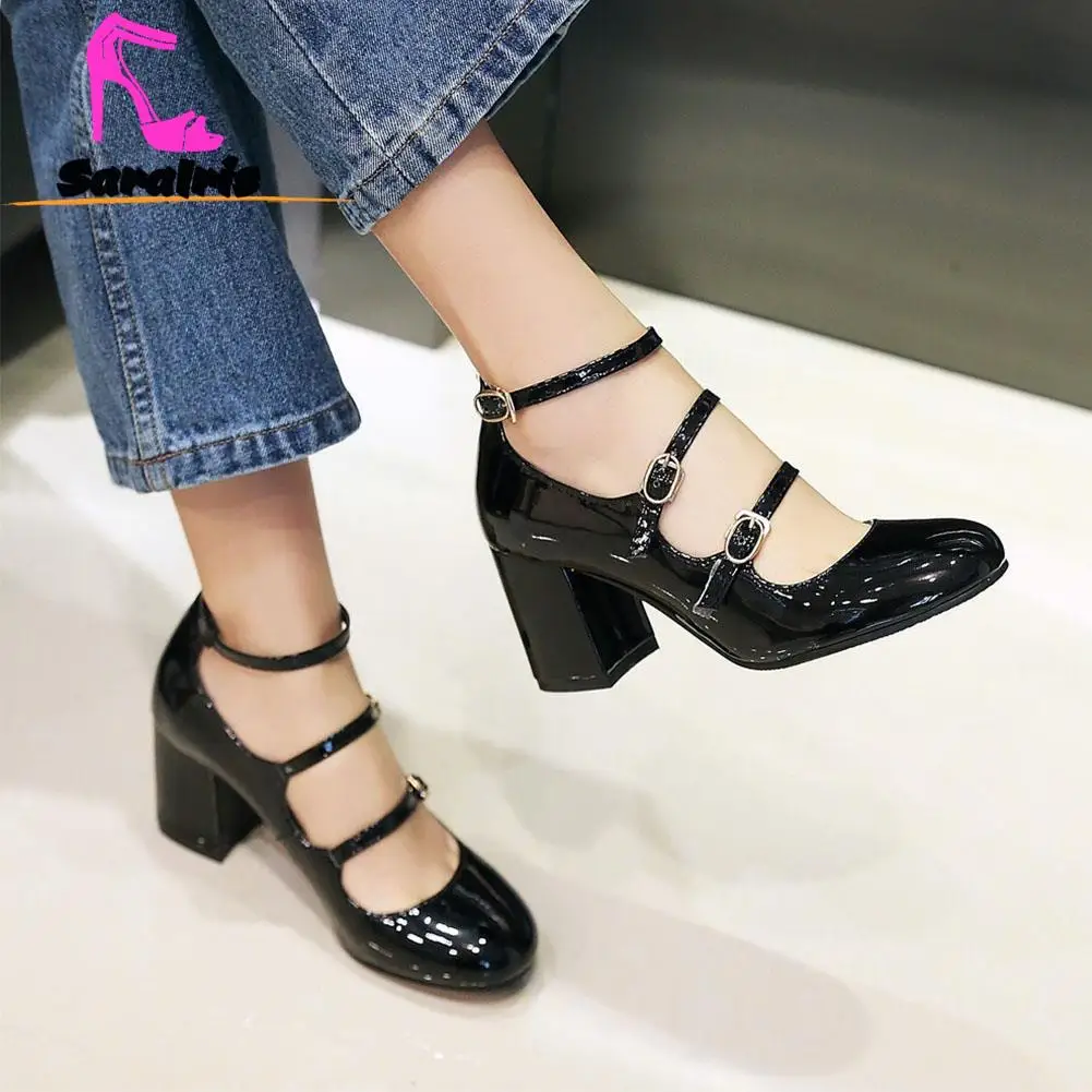 Spring Summer Thick High Heels Mary Jean Shoes Hot Fashion 2023 Sweet Elegant Women Pumps Ankle Buckle Lady Pumps Comfy Walking