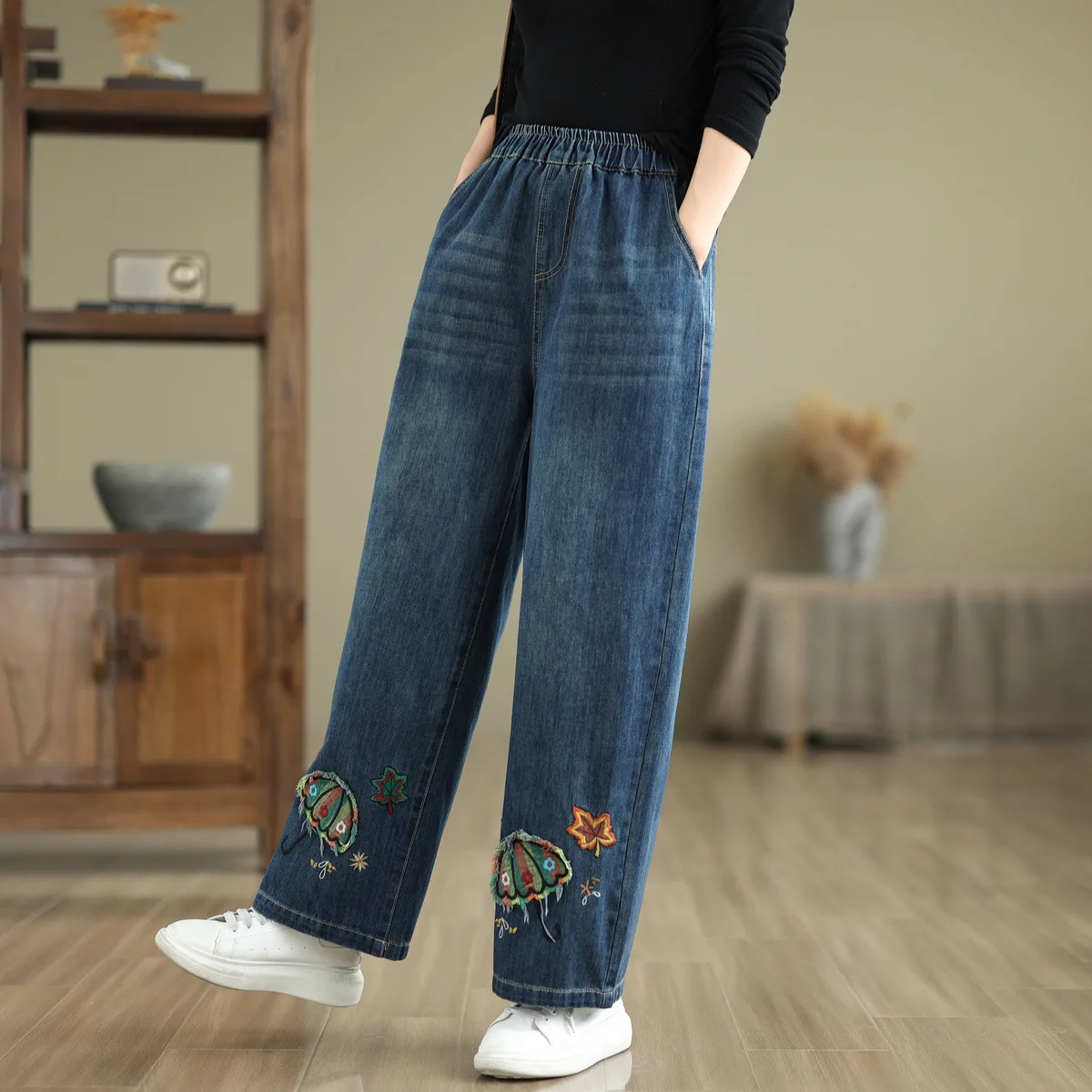 Женские винтажные прямые джинсовые брюки Aricaca с высокой талией модные