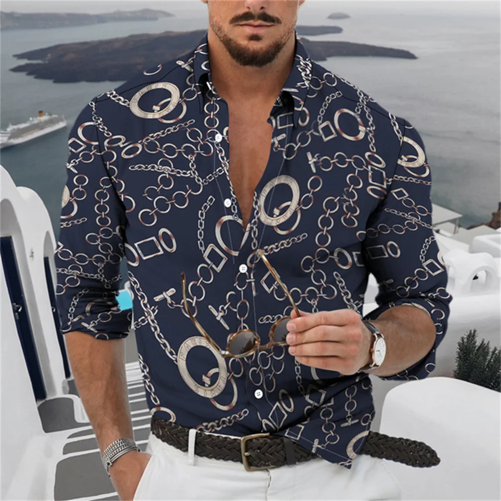 

2022 Autumn New Fashion Cool 3d Digital Printing Men's Shirts Casual Long Sleeve Turndown Collar Luxury Tops for Men Clothes