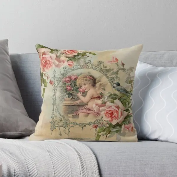 

Victorian Angel Print And Pink Vintage R Printing Throw Pillow Cover Car Bedroom Hotel Waist Decorative Bed Pillows not include