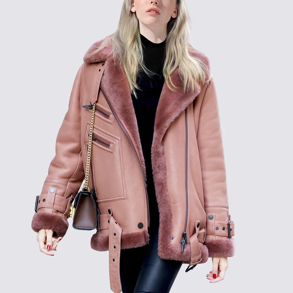 

Russian Winter Women Faux Fur Coat Pink Blue Ivory Woman Leather Jackets Women Outerwear Coats Streetwear Automotive Overcoat
