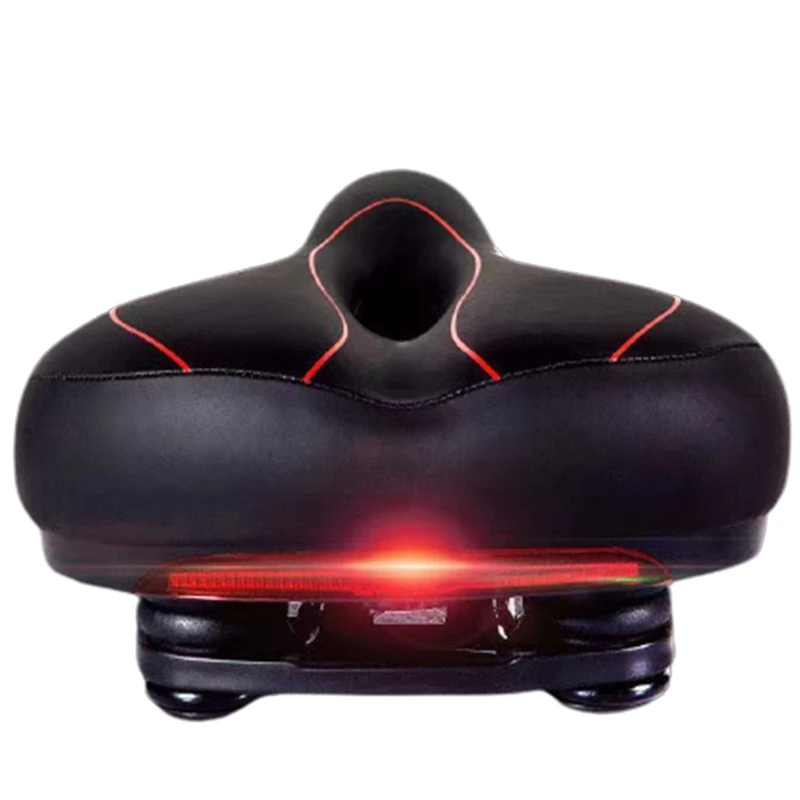 

Bicycle Saddle With Tail Light Thicken Widen Comfortable Bike Hollow Cycling Rear Seat Warning Lamp