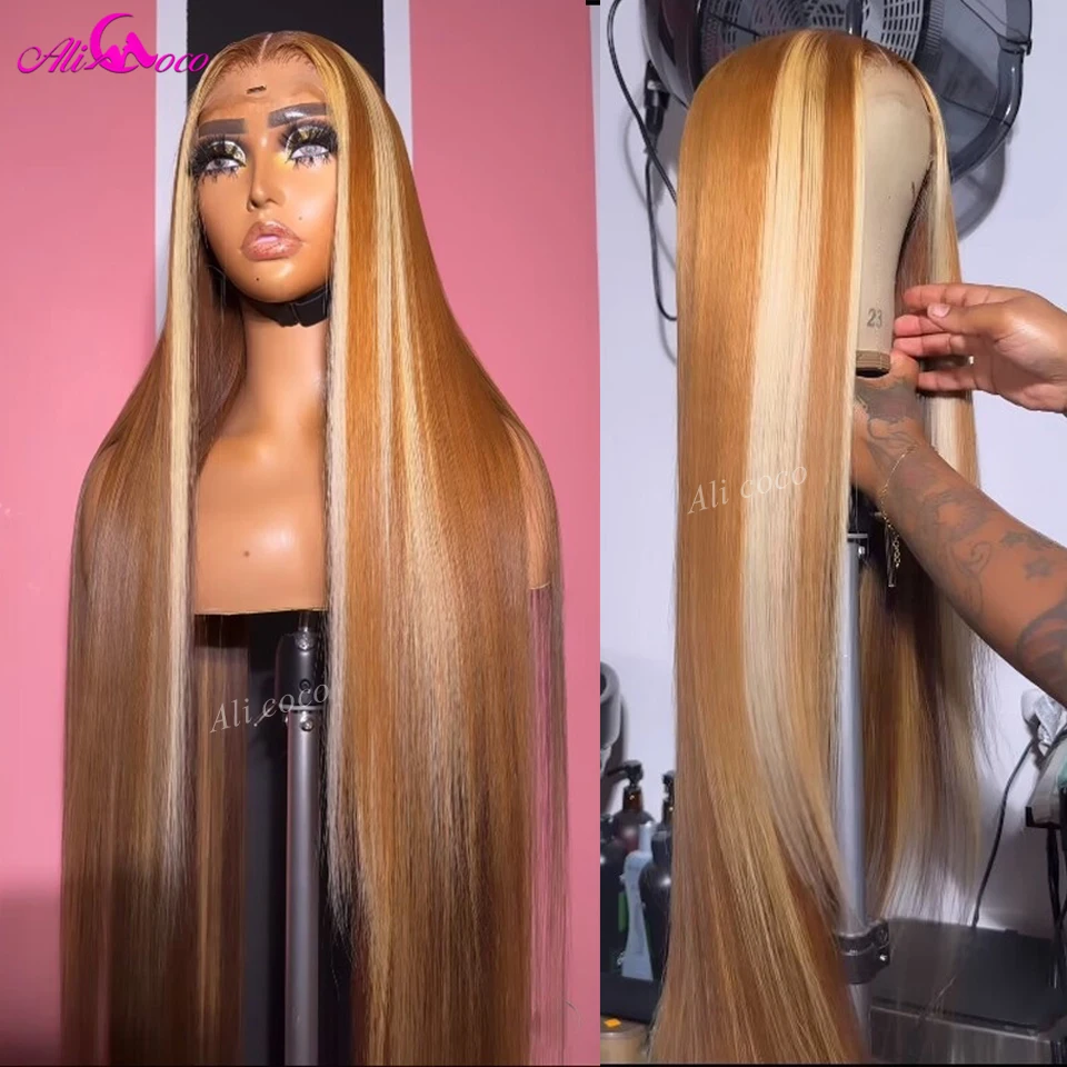 13x4 13x6 Lace Frontal Blonde Highlight Wig 12A Straight Lace Front Wig 5x5 Honey Blonde Lace Closure Wigs Human Hair For Women