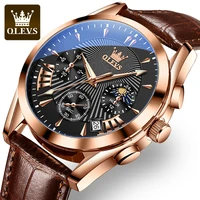 olevs rose gold leather men watch men luxury quartz watch 3atm waterproof quartz wrist original date men s watches