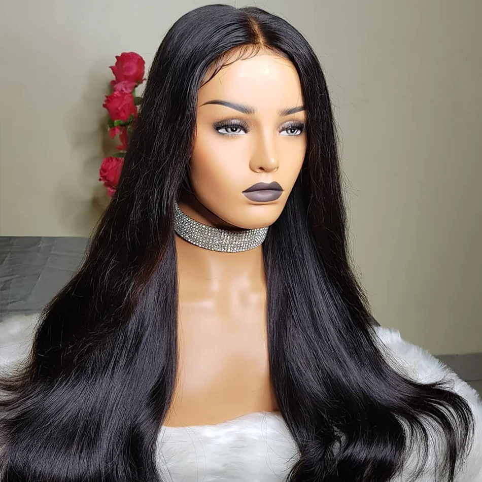 

26Inch 180%Density Long Remy Straight Synthetic Lace Front Wig For Women With Baby Hair Heat Resistant Fiber Hair Daily Wig