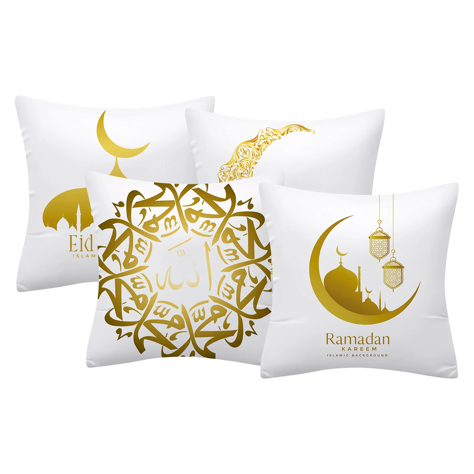 

4Pcs Ramadan Decoration Eid Mubarak Pillow Case Sofa Cushion Cover Bed Car Cushion Cover Polyester Throw Pillow Case 45x45cm