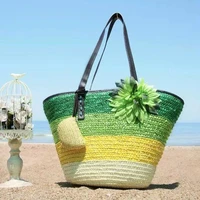 summer flower bohemia fashion womens handbags knitted straw bag colorful stripes shoulder bags beach bag big tote bags
