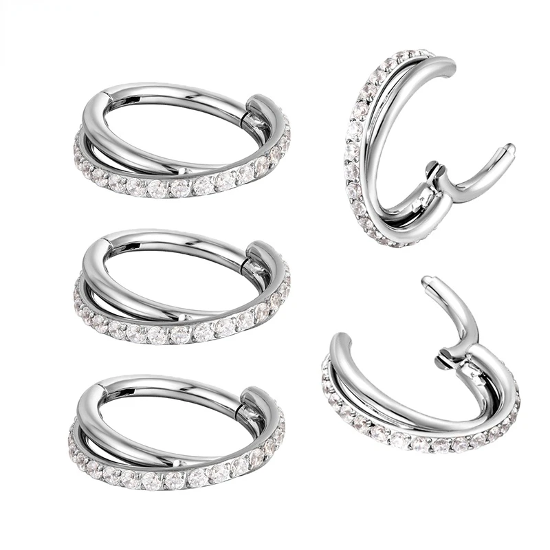 

1PC G23 Titanium Zircon Stone Height Segment Rings Open Small Septum Piercing Nose Ring Ear Tragus Helix Piercing Body Jewelry