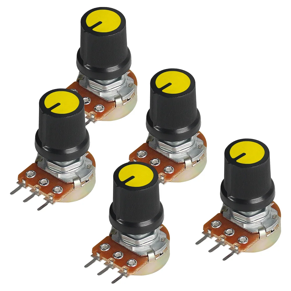 

5Set WH148 Linear Potentiometer 15mm 3pin 1K 2K 5K 10K 20K 50K 100K 250K 1M with Yellow AG3 Knob Cap Potentiometers Kit