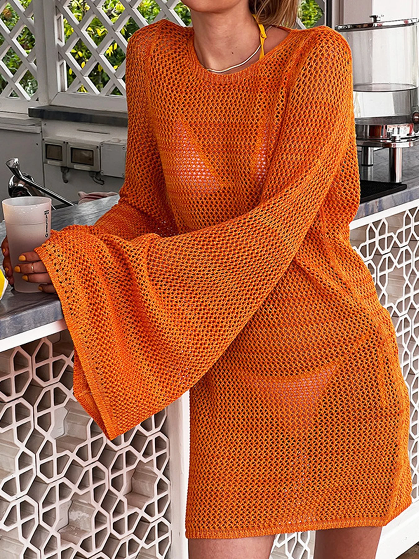 2024 Новая вязаная свободная пляжная накидка для женщин на бикини женская юбка