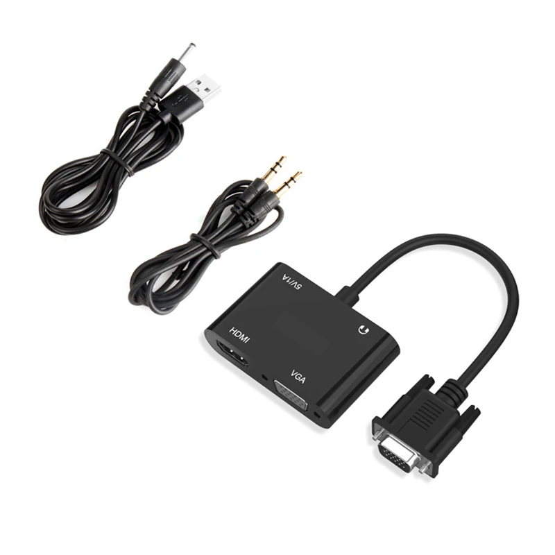 4 in 1 HDMI DVI VGA to HDMI VGA Splitter With 3.5mm Audio Dual Display Converter Adapter Micro USB Power Cable For PC Projector