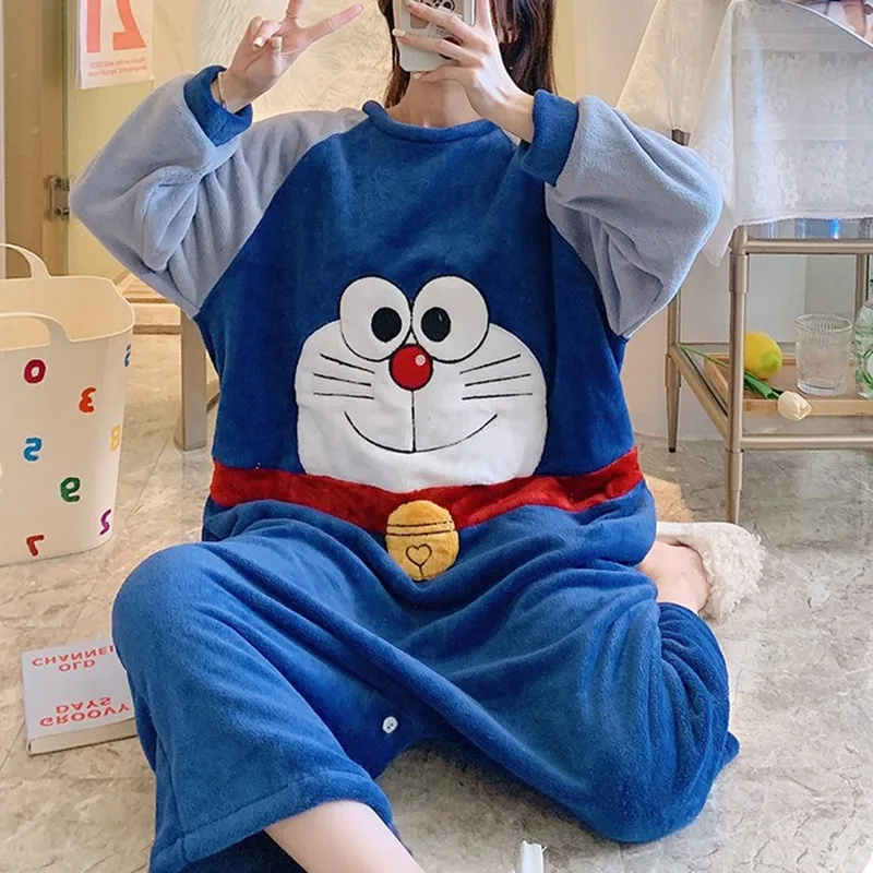 Onesies Pajamas For Women Winter Flannel Nightgown Cute Cartoon Warm Nightdress