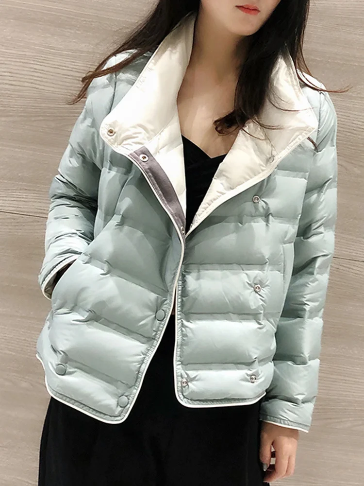 

Winter Women Stand Collar Ultra Light Short Down Coat 90% White Duck Down Warm Single Breasted Jacket Lady Snow Outwear