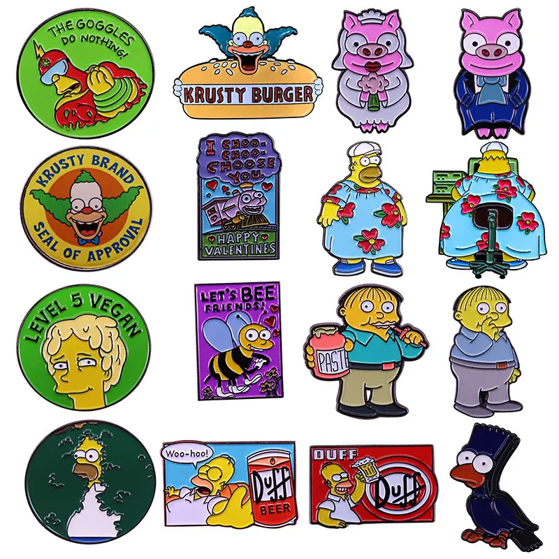 Funny Comedy The Simpsons Homer Lapel Pins Backpack Jeans Enamel Brooch BEE Pin Women Fashion Jewelry Gifts Cartoon Badges