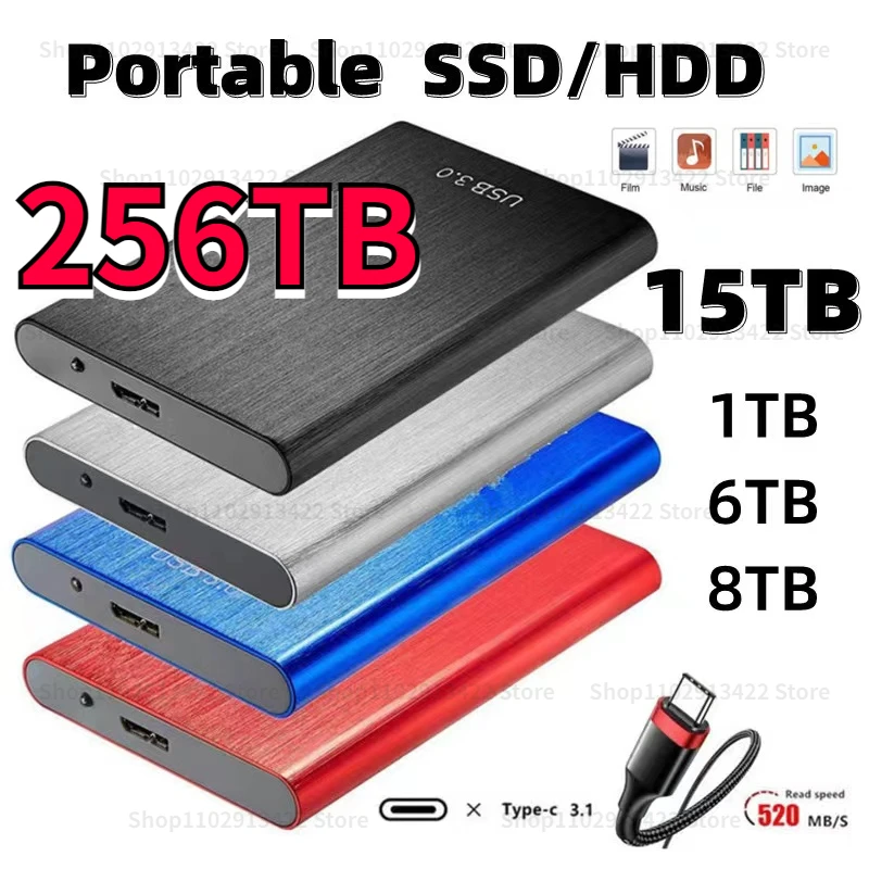

Original Portable High-Speed SSD HDD 2TB 4TB 8TB 16TB 256TB External Hard Drive Mass Storage USB 3.0 Interface Memory Hard Drive
