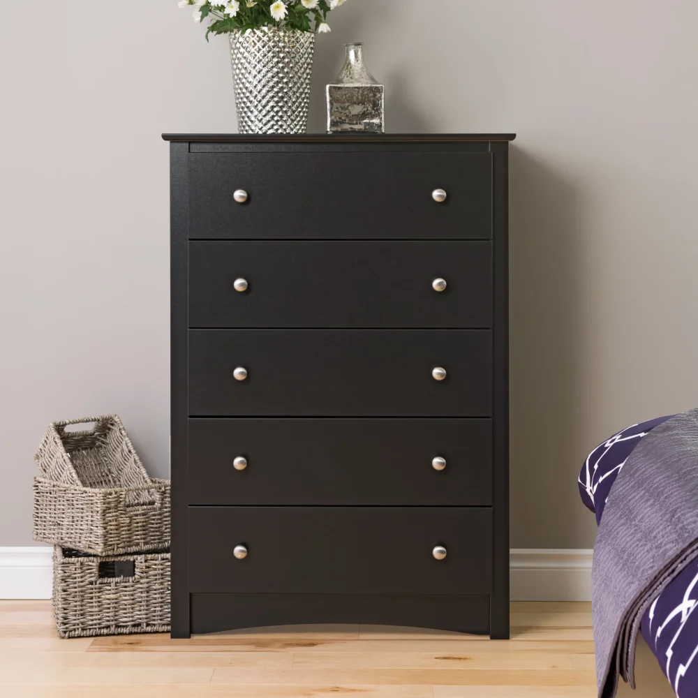 

BDC-3345 Sonoma 5 Drawer Wooden Dresser Chest,Durable and Strong，85 Lb， 16" X 31.5" X 45.25", Black