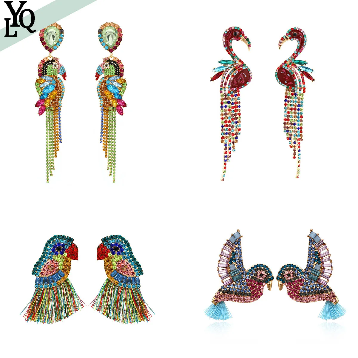 

Ouyang Exaggerated Alloy Drop Oil Inlaid Diamond Parrot Earrings ZA Personalized Cute Super Sparkling Diamond Jewelry