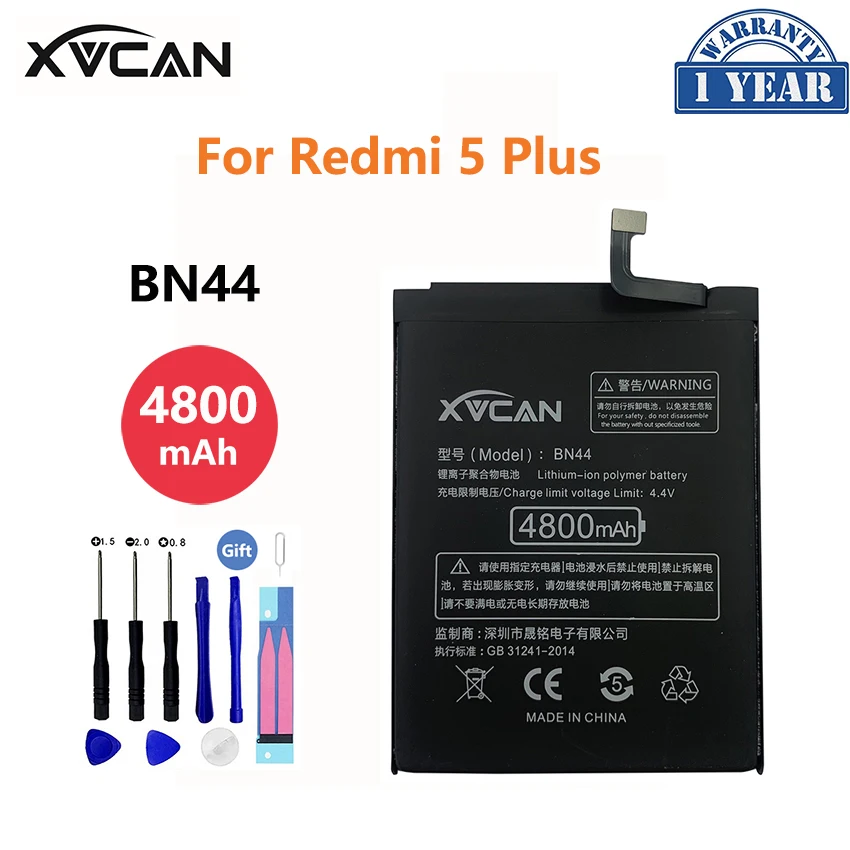 

Оригинальный аккумулятор XVCAN BN44 4800 мАч для Xiaomi Redmi 5 Plus Red mi 5 Plus, сменные батареи большой емкости для телефона