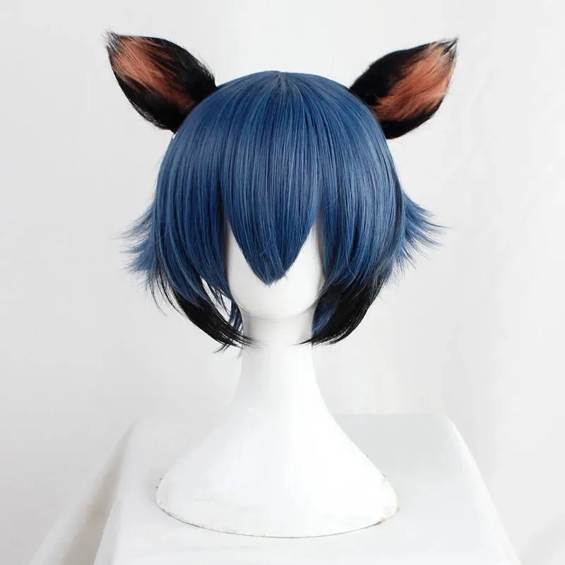 Фото 2025 aaa СОВЕРШЕННО НОВЫЙ ЖИВОТНЫЙ Kagemori Michiru Косплей Синий Короткий Синтетический Парик с Ушками BNA Волосы Парики Хэллоуин Роль №1