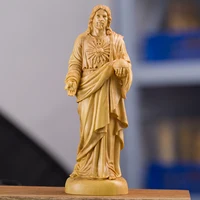 20.5cm Solid Wood Catholic Wood Carving Jesus Statue Traditional Hand Carving Home Living Room Church Decoration Ornaments