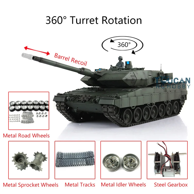

Outdoor Toys 1/16 HENG LONG Professional Green 7.0 Leopard2A6 RC Tank 3889 Metal Tracks Barrel Recoil Toucan Panzer TH17615-SMT8