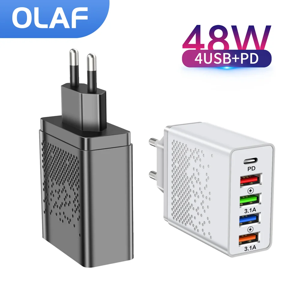 

Olaf 4 Ports USB Charger 48w PD Fast Charge EU/US Plug Wall Charger For Xiaomi Samsung iphone Huawei QC3.0 Mobile Phone Adapter