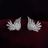 huitan trendy womens wing stud earrings silver color white cz stone fancy female ear accessories special interested jewelry new