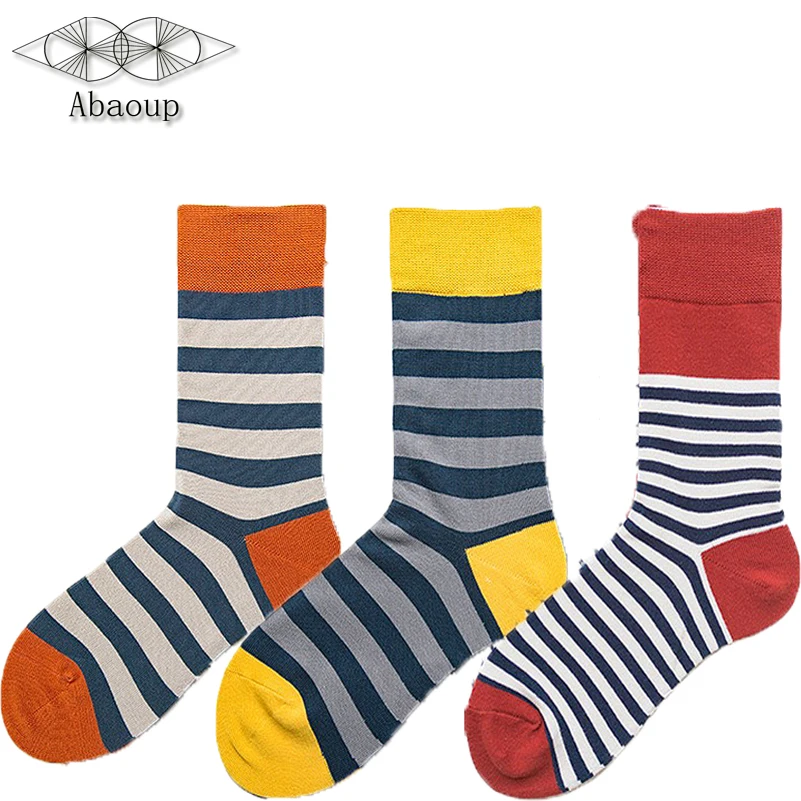 

2022 New Orange Yellow Red Stripe Colorblocking High Quality Men Cotton Socks Fashion Moderate Thickness Mid-tube Women Sock