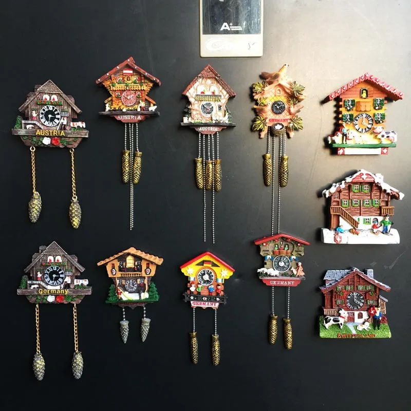 

Germany, Austria, Switzerland Tourism Souvenir Crafts Gift Cuckoo Clock Painted Refrigerator Magnets