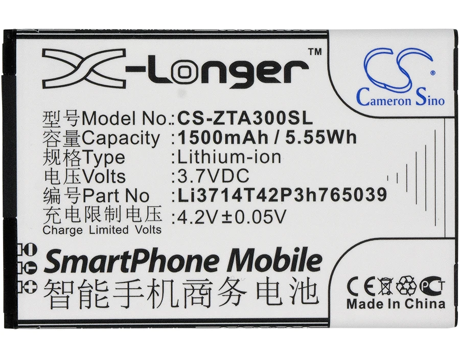 Аккумулятор Cameron Sino 1500 мАч Li3714T42P3h765039 для ZTE AF3 AF5 Blade A3 A5 C341 T220 T221 T230 - купить по