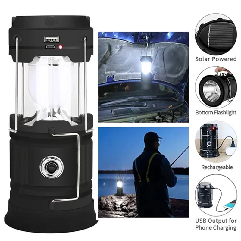 

Collapsible Portable LED Camping Lantern Waterproof Solar USB Rechargeable LED Flashlight Survival Kits for Indoor Outdoor Home