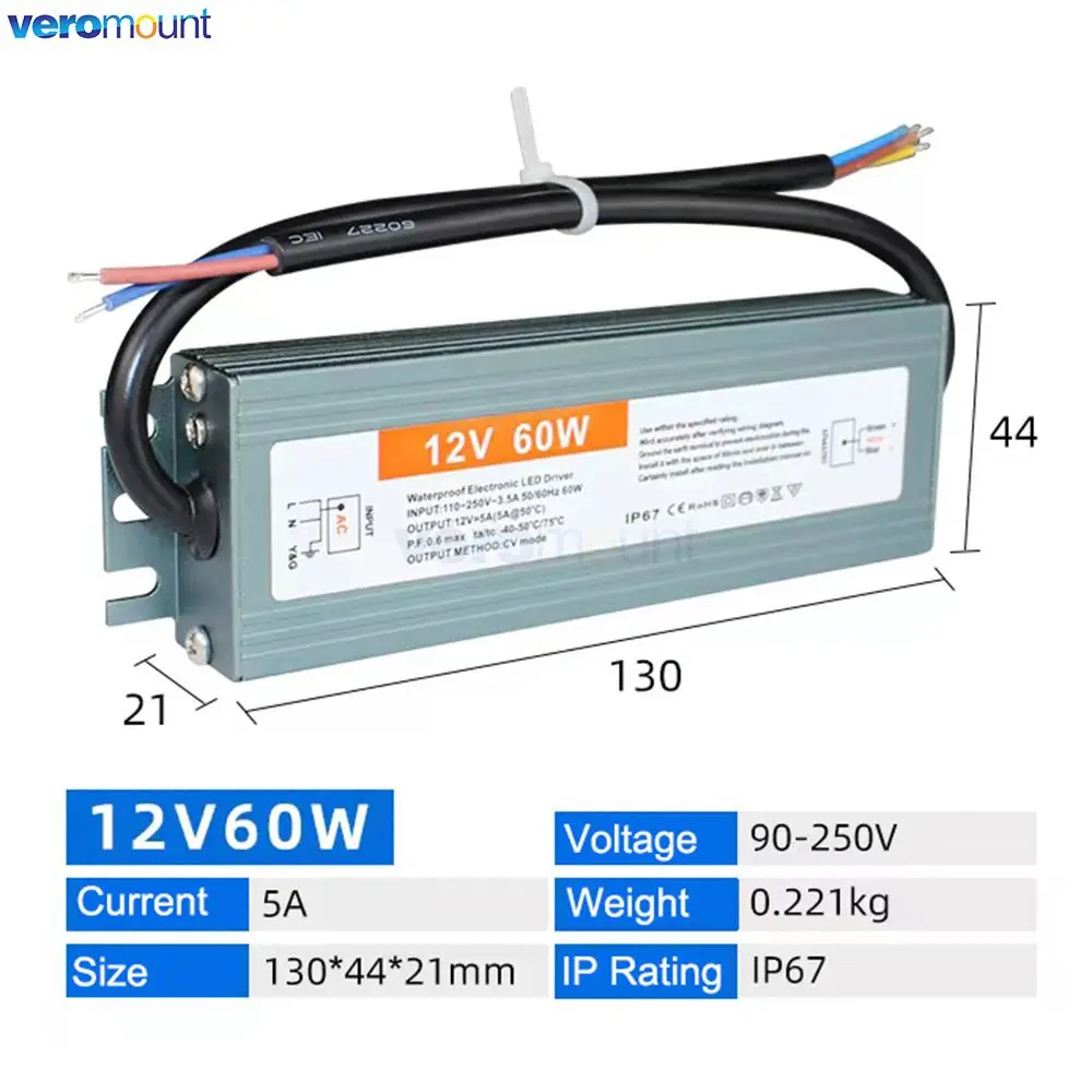 IP67 Waterproof LED Lighting Transformer Switching Power Supply for Outdoor Light AC to DC 12V 24V 100W 120W 150W 200W 300W 500W