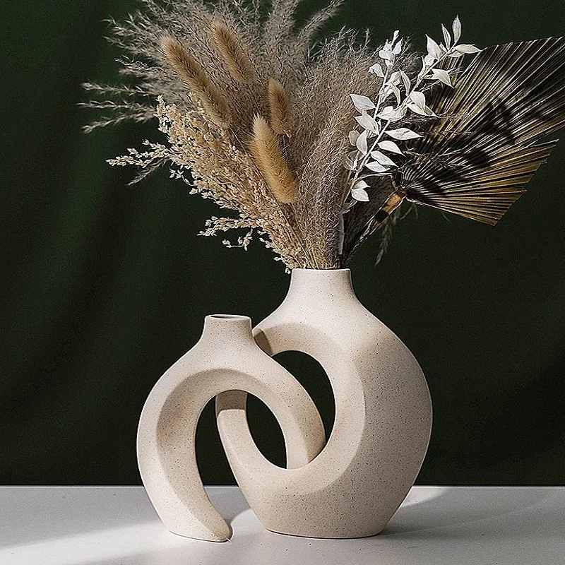 Скандинавская керамическая белая ваза стильная цветочная композиция простое