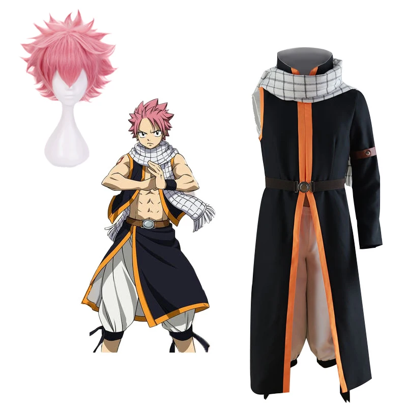 Anime FAIRY TAIL Cosplay Costume Etherious Natsu Dragneel Cosplay Costumes Halloween Carnival Party Full Sets Costumes scarf wig