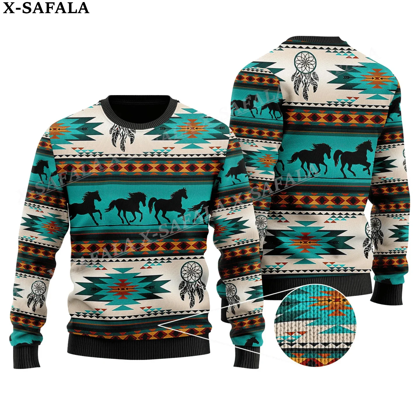Свитер унисекс с рисунком родного волка и перьев праздничный джемпер для пар