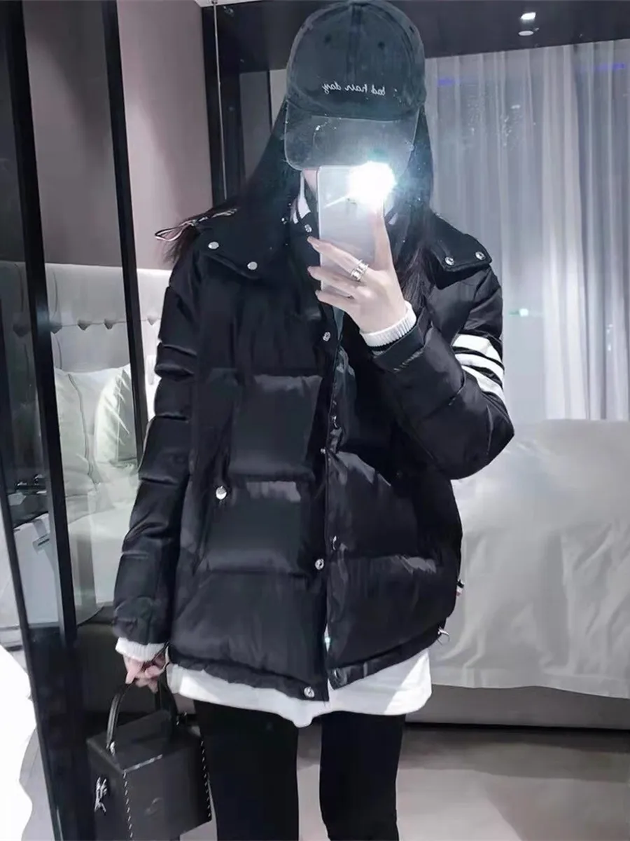 TB Couple Stand Collar Four Bars Hooded Men and Women with Leisure White Duck Down Jacket Coat Warm and Thick Tide
