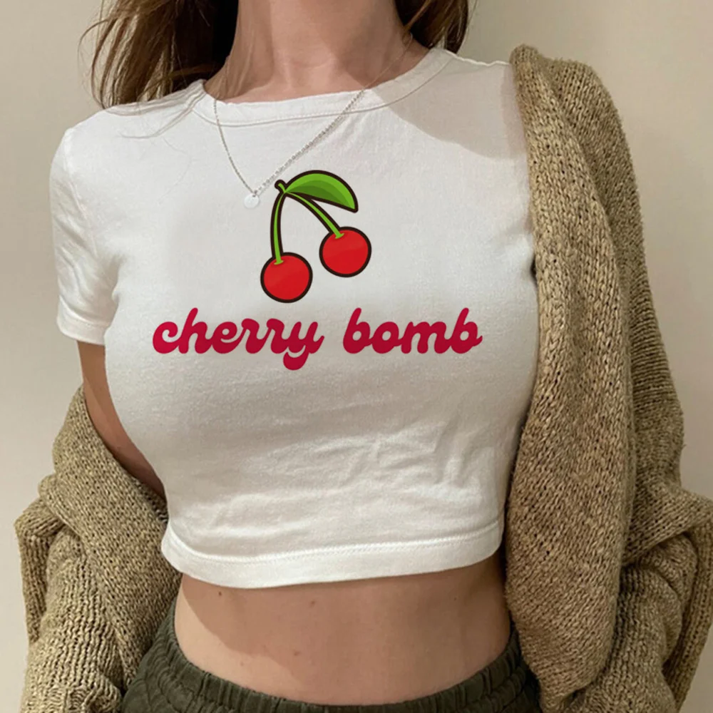 Y2K cherry Print Baby Tee gothic goth vintage crop top girl cute 90s fairycore clothes clothing