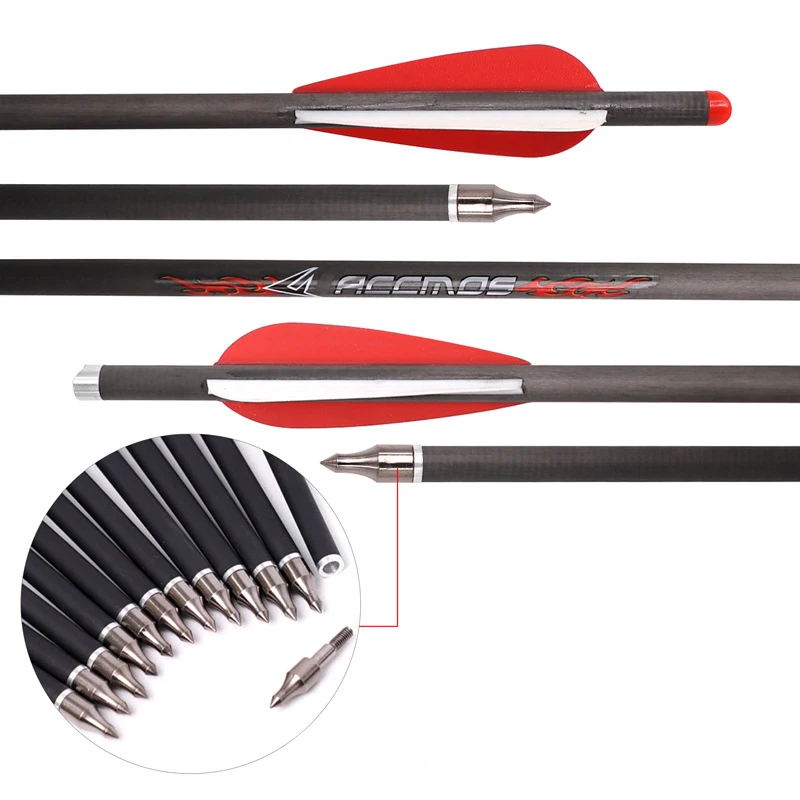 

12Pcs Pure Carbon Bolt 16" 18" 20" 22" 100 Grain Field Points Crossbow Carbon Arrows Archery Bow Target Shooting Hunting