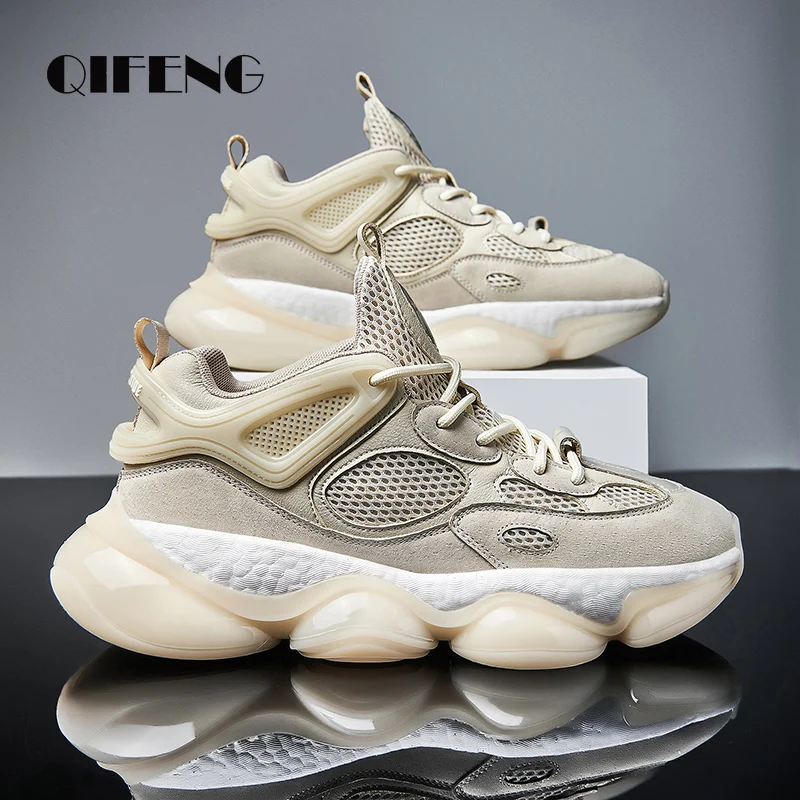 

2022 Casual Sneakers Retro Men Air Basket Shoes High Top Anti-slip Mesh Sports Boots Trainer Summer Soft Chunky Sneakers Black