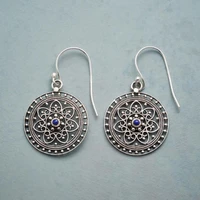 boho oversized round hollow metal hand carved flower earrings set lapis lazuli women statement drop earrings jewelry