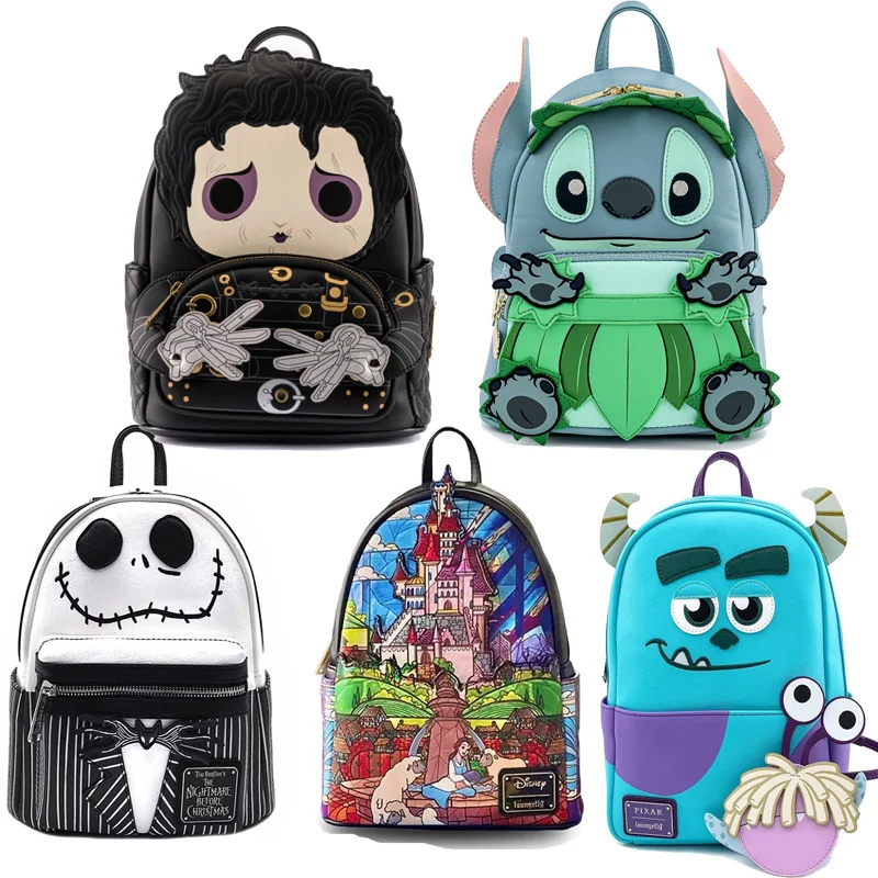 Disney Leather Stitch Women Shoulder Backpack Plush Winnie the Pooh Lady Bags Scissorhands Edward Schoolbag Handbag For Girls