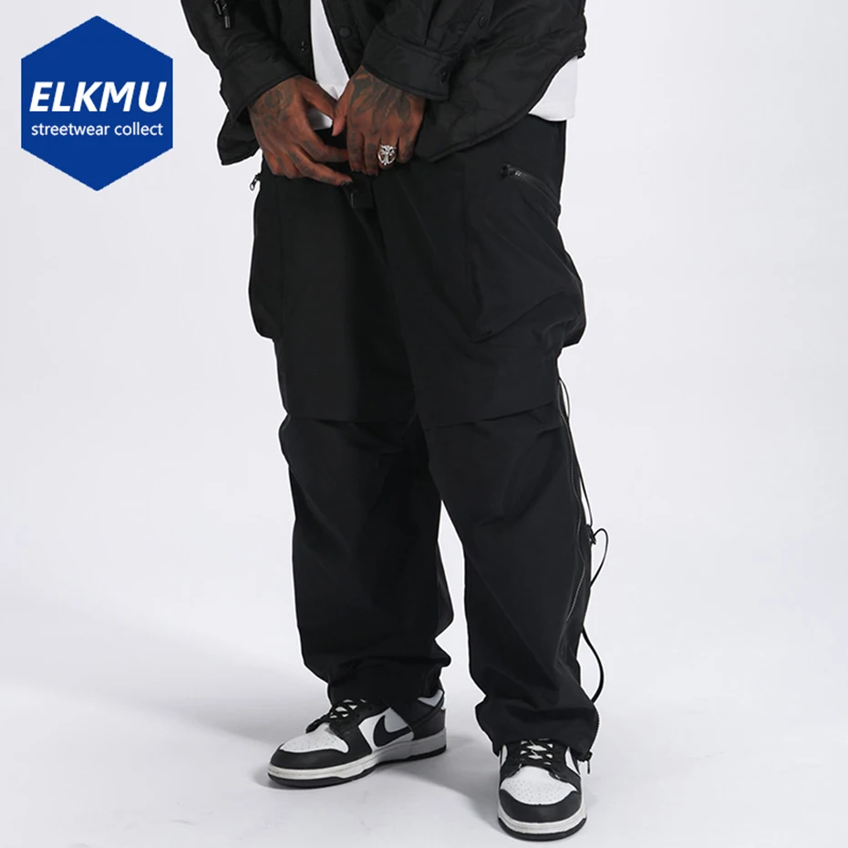 

Hip Hop Black Cargo Pants Side Zipper Loose Multi Pockets Fashion Streetwear Men's Pants Oversized Trousers