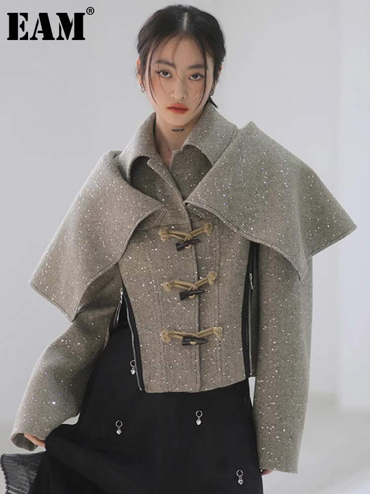 

Женское шерстяное пальто EAM, пальто свободного покроя с длинным рукавом, Осень-зима 2022, 1DE4987