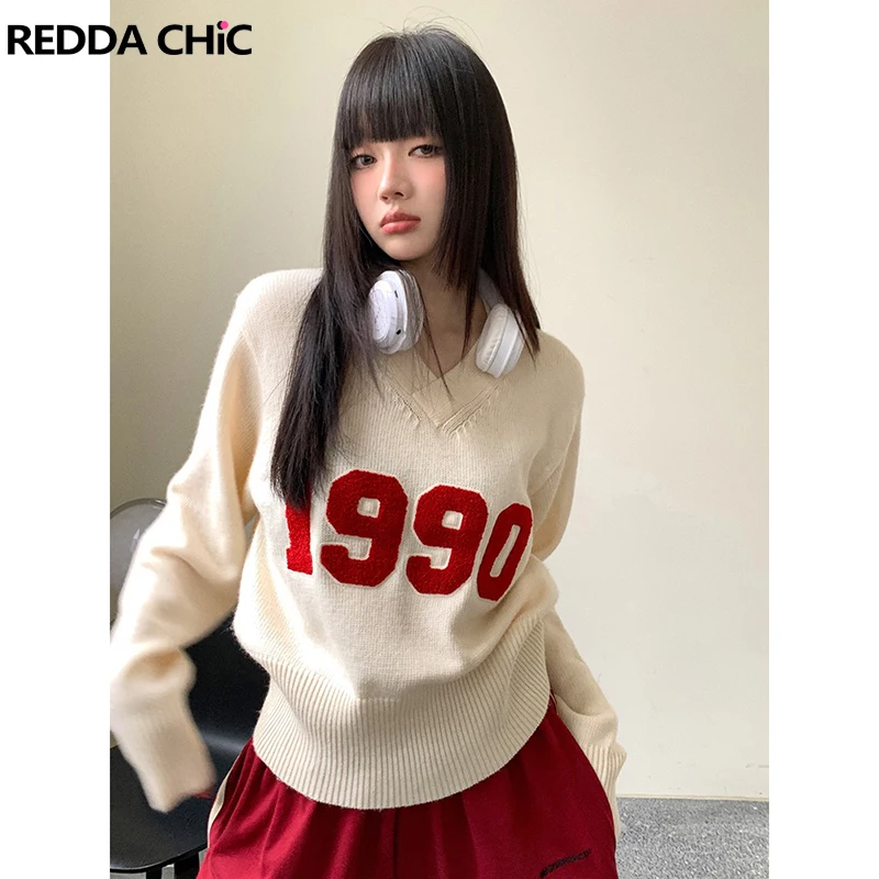 

Рождественский свитер REDDACHiC Y2k, пуловер с V-образным вырезом, женская трикотажная одежда, Топ с длинным рукавом, корейская мода, новинка 2022, ос...