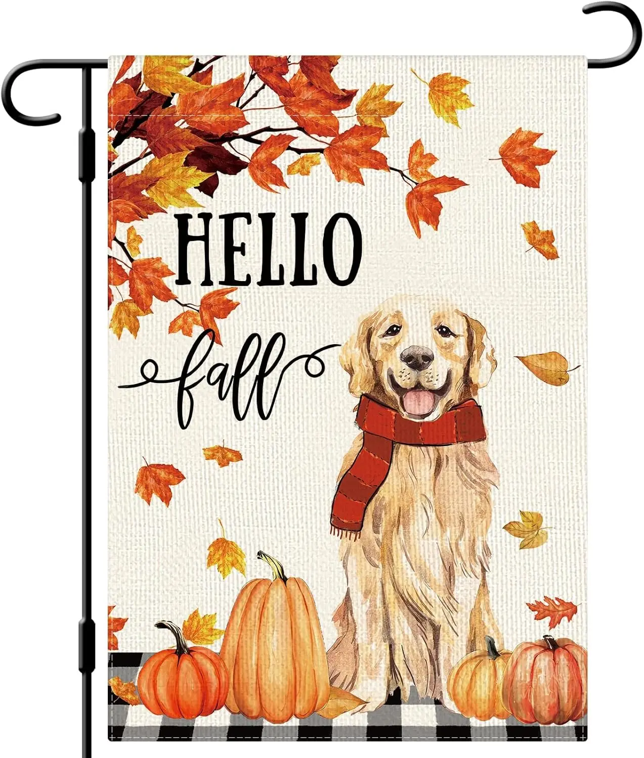 DLZDN Садовый флаг для собак Hello Fall Осенний золотой ретривер тыквы с кленовыми