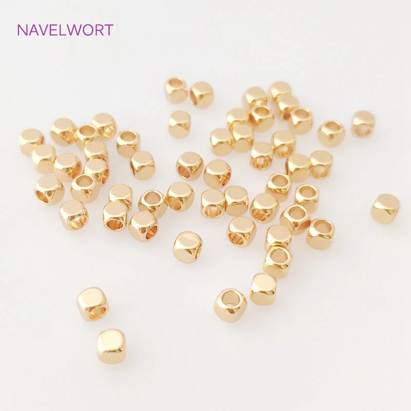 2/3/4mm Hollow Square Shape Cube Beads 18k Gold Plated Spacer Beads Accessories For Necklace Bracelet DIY Jewelry Making