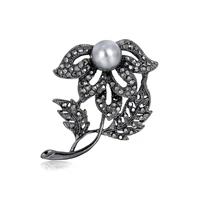 flower rhinestones black pearl alloy bow womens clothing accessories brooch weddings party casual pins gifts