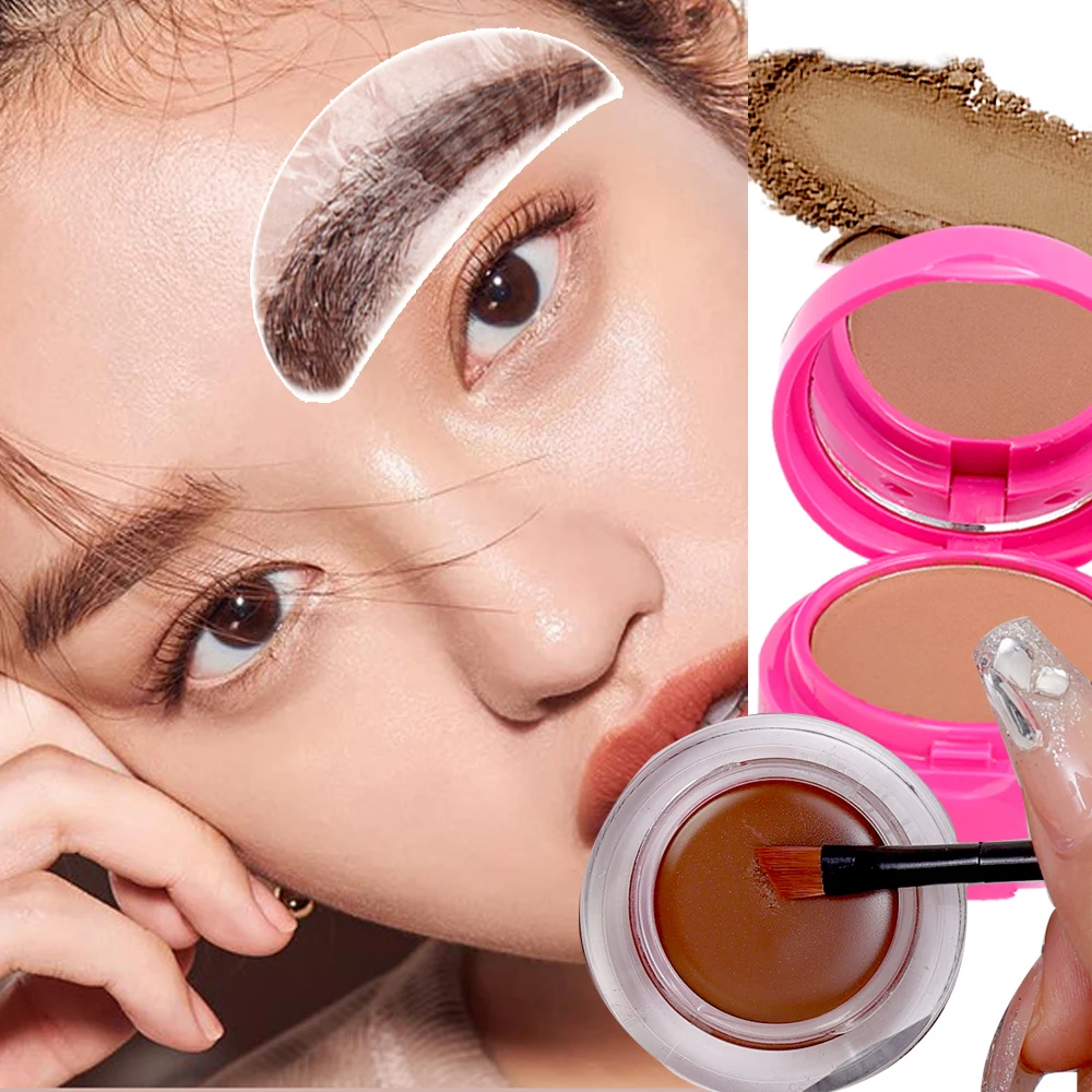 

2 IN 1 Eyebrow Powder Eyeliner Set with Brush 24 Hours Long-lasting Waterproof Gel Eye Liner Brow Enhancer Cream Eyes Cosmetics