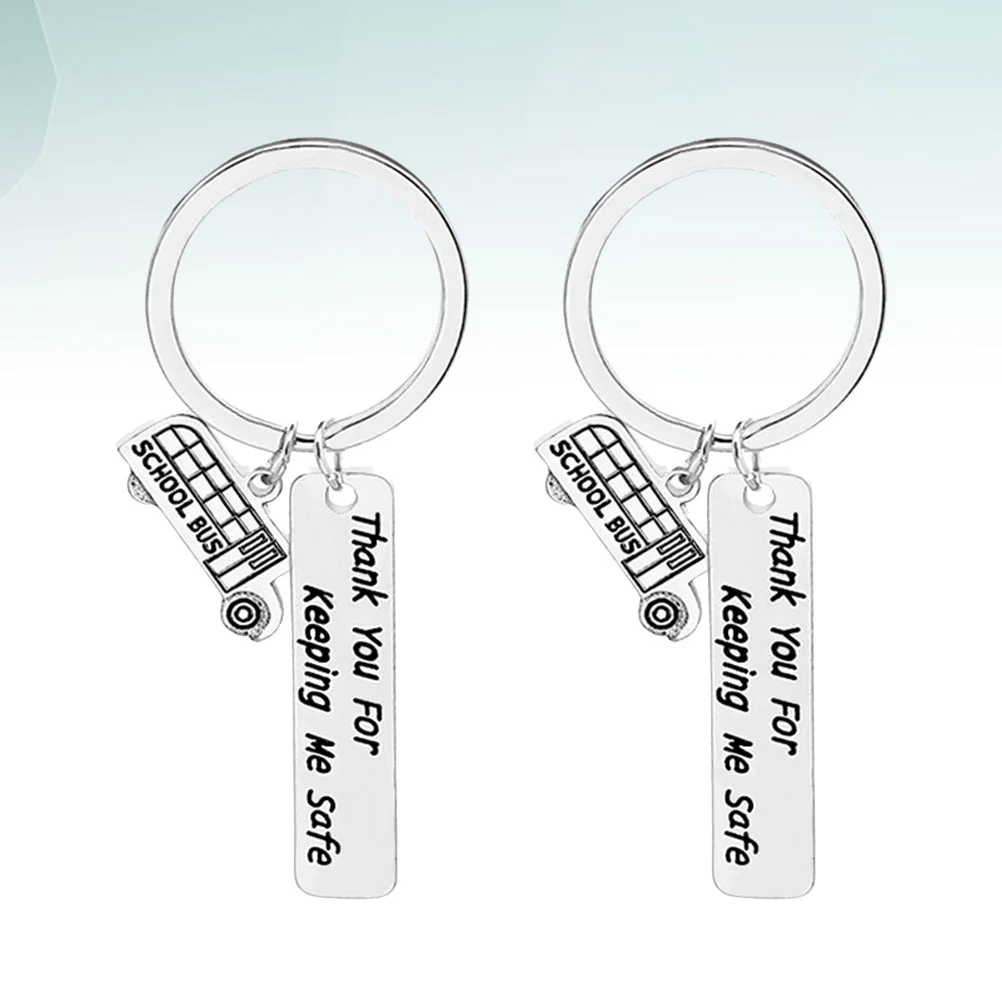 

2pcs Safe Driving Gift Keychains Letter Printing Key Holder School Bus Pendant Alloy Key Rings Craft Ornaments