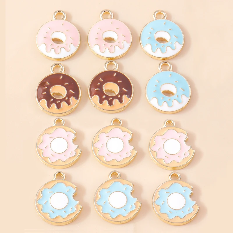 

10pcs 14*18mm Cute Donut Charms Kawaii Enamel Food Dessert Charms Pendants for DIY Earrings Necklaces Jewelry Making Accessories